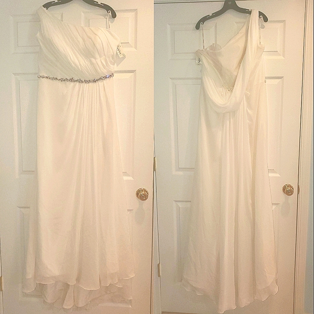 Destiny, Chiffon, One Shoulder, A-Line Lace and Polyester Formal Bridal Gown
